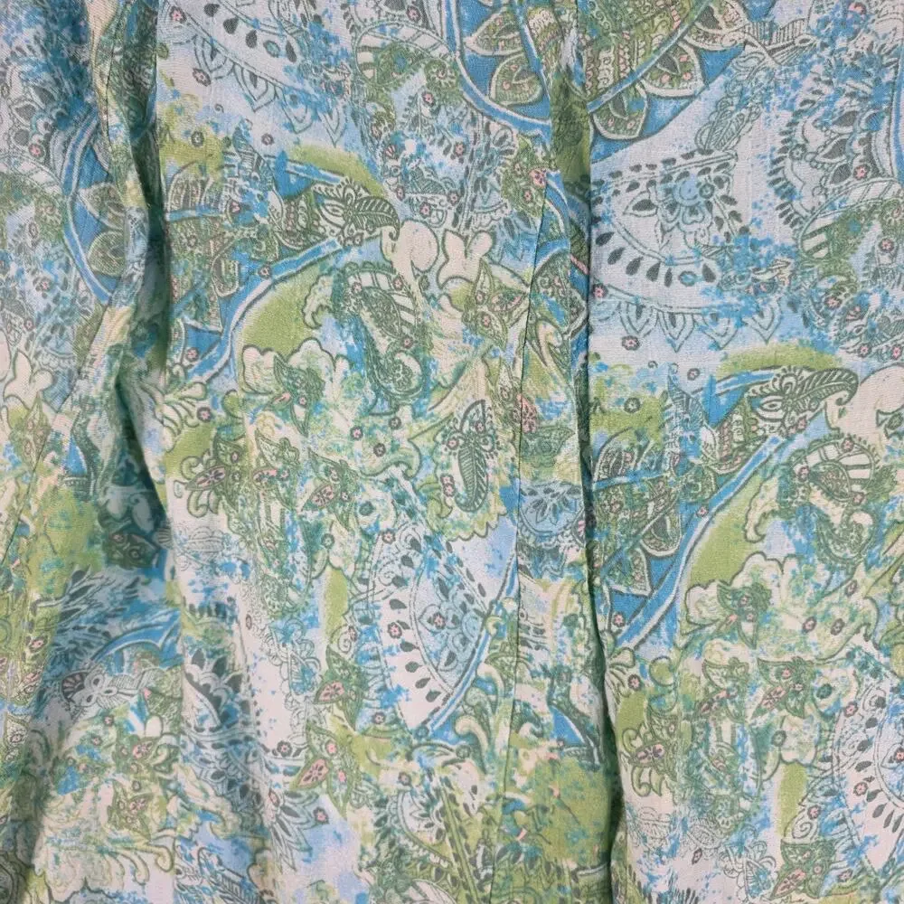 Kim Rogers XL‎ Paisley A-Line Midi Skirt Blue Green Pull On Lined Lightweight